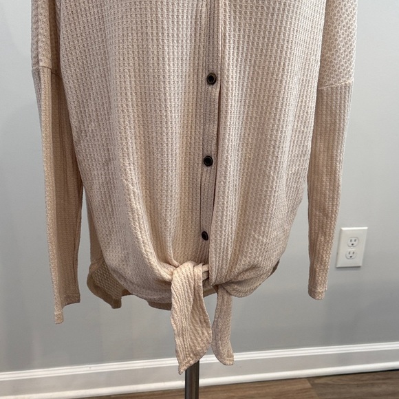 Iwollence Small Cream Beige Tie-Front Button Cardigan Top - Picture 4 of 9